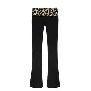 Black Leopard Print Yoga Pants with Leopard Waistband
